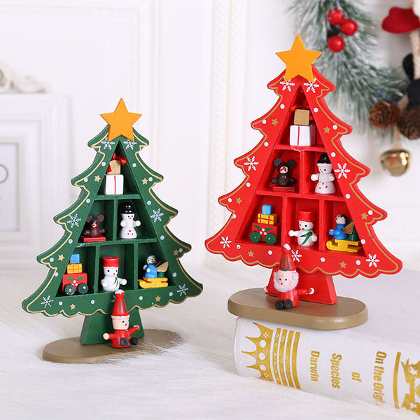 HKM-989203 Wooden Christmas Tree Scene Ornaments for Festive Decoration - Two Sizes Available