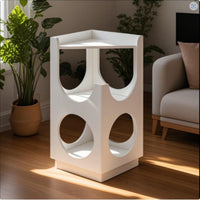 HKM-9894845 Double-Layer Cat Station with Hollow Design for Small and Medium Cats - MDF Cabinet with Viewing Platform & Litter Box Storage