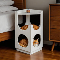 HKM-9894845 Double-Layer Cat Station with Hollow Design for Small and Medium Cats - MDF Cabinet with Viewing Platform & Litter Box Storage
