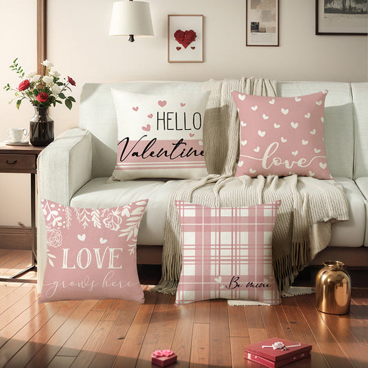 HKM-989715 Plaid Heart Print Pillow Cover for Valentine's Day - 45x45cm
