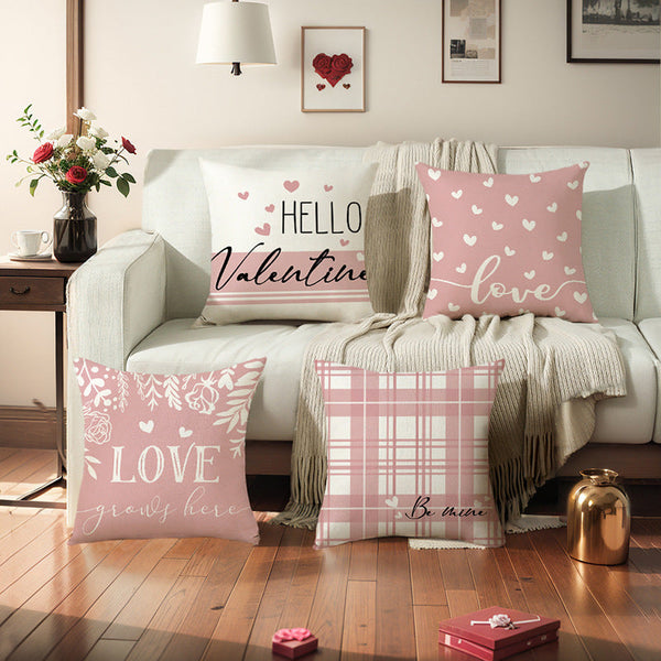 HKM-989715 Plaid Heart Print Pillow Cover for Valentine's Day - 45x45cm