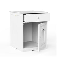 HKM-9900221 Wooden Cat Litter Box Enclosure with Drawer, Indoor Pet Crate and Side Table, White