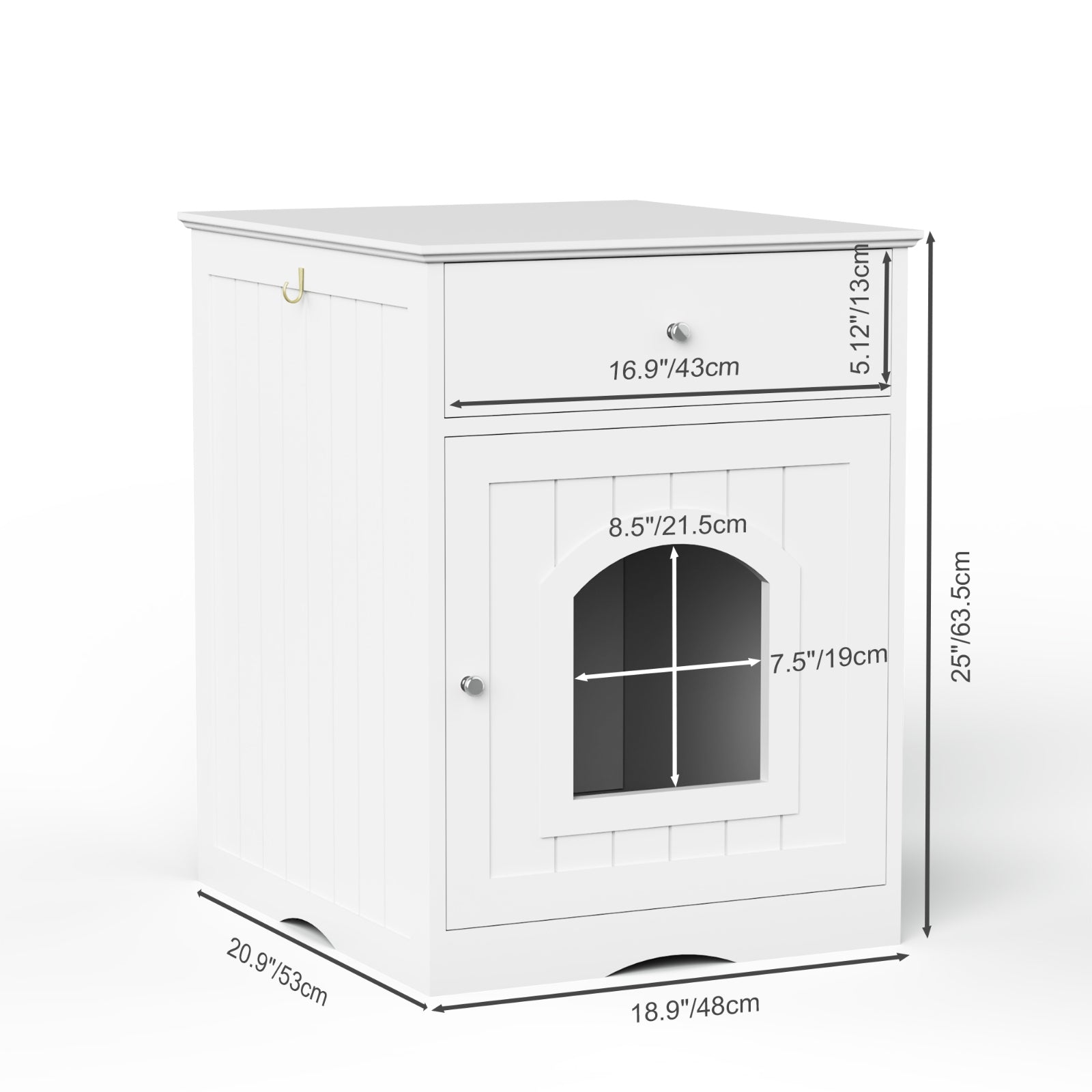 HKM-9900221 Wooden Cat Litter Box Enclosure with Drawer, Indoor Pet Crate and Side Table, White
