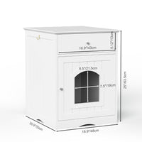 HKM-9900221 Wooden Cat Litter Box Enclosure with Drawer, Indoor Pet Crate and Side Table, White