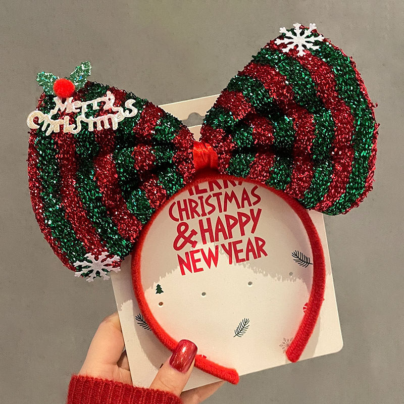 HKM-990035 Festive Children's Hair Accessories Headband with Snowflakes, Elks, and Santa Claus for Holiday Dress-Up