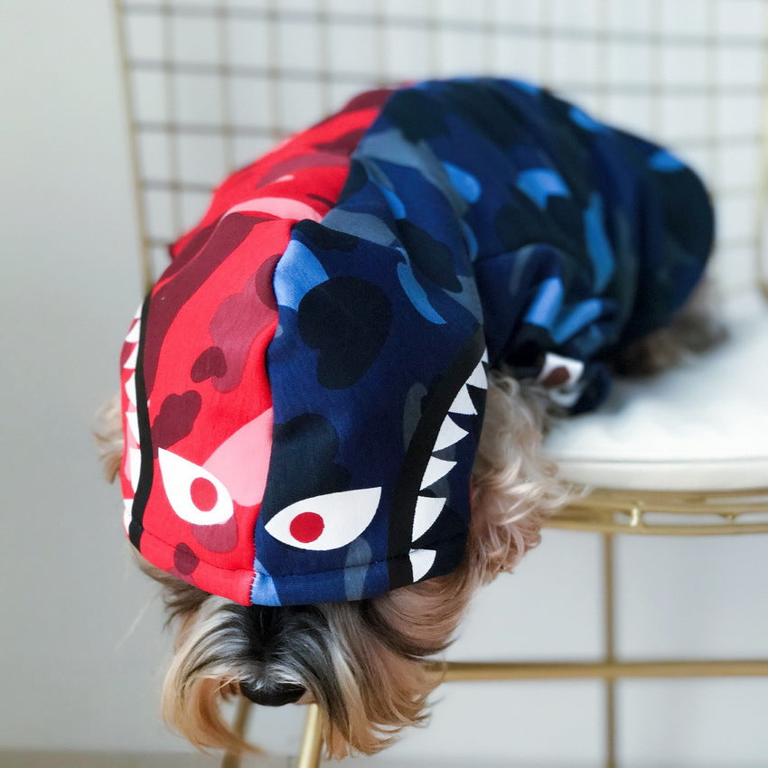 HKM-9901117 Sporty Cotton Sweater for Small to Medium Dogs, Retro Camouflage Design in Red and Blue, All-Season Wear