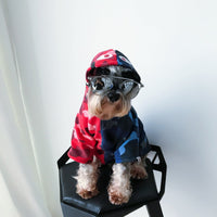 HKM-9901117 Sporty Cotton Sweater for Small to Medium Dogs, Retro Camouflage Design in Red and Blue, All-Season Wear