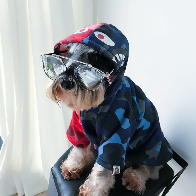 HKM-9901117 Sporty Cotton Sweater for Small to Medium Dogs, Retro Camouflage Design in Red and Blue, All-Season Wear
