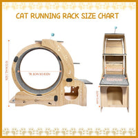 HKM-9901757 Indoor Cat Fitness Wheel - 6-in-1 Natural Wood Cat Treadmill with Silent Pulleys and Stable Design