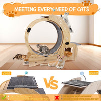 HKM-9901757 Indoor Cat Fitness Wheel - 6-in-1 Natural Wood Cat Treadmill with Silent Pulleys and Stable Design