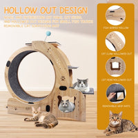 HKM-9901757 Indoor Cat Fitness Wheel - 6-in-1 Natural Wood Cat Treadmill with Silent Pulleys and Stable Design