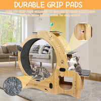 HKM-9901757 Indoor Cat Fitness Wheel - 6-in-1 Natural Wood Cat Treadmill with Silent Pulleys and Stable Design