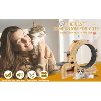 HKM-9901757 Indoor Cat Fitness Wheel - 6-in-1 Natural Wood Cat Treadmill with Silent Pulleys and Stable Design
