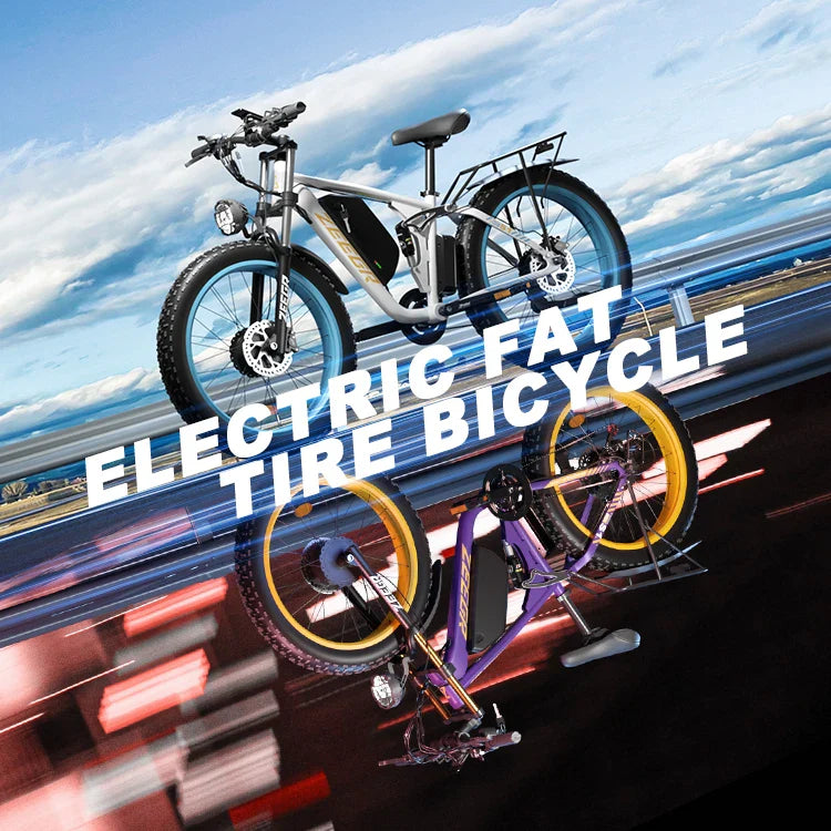 HKM-990291 Powerful 2000W Electric Mountain Bike with 48V Battery and Hydraulic Disc Brakes - 7 Speed, 26" Fat Tires, Color LCD Display