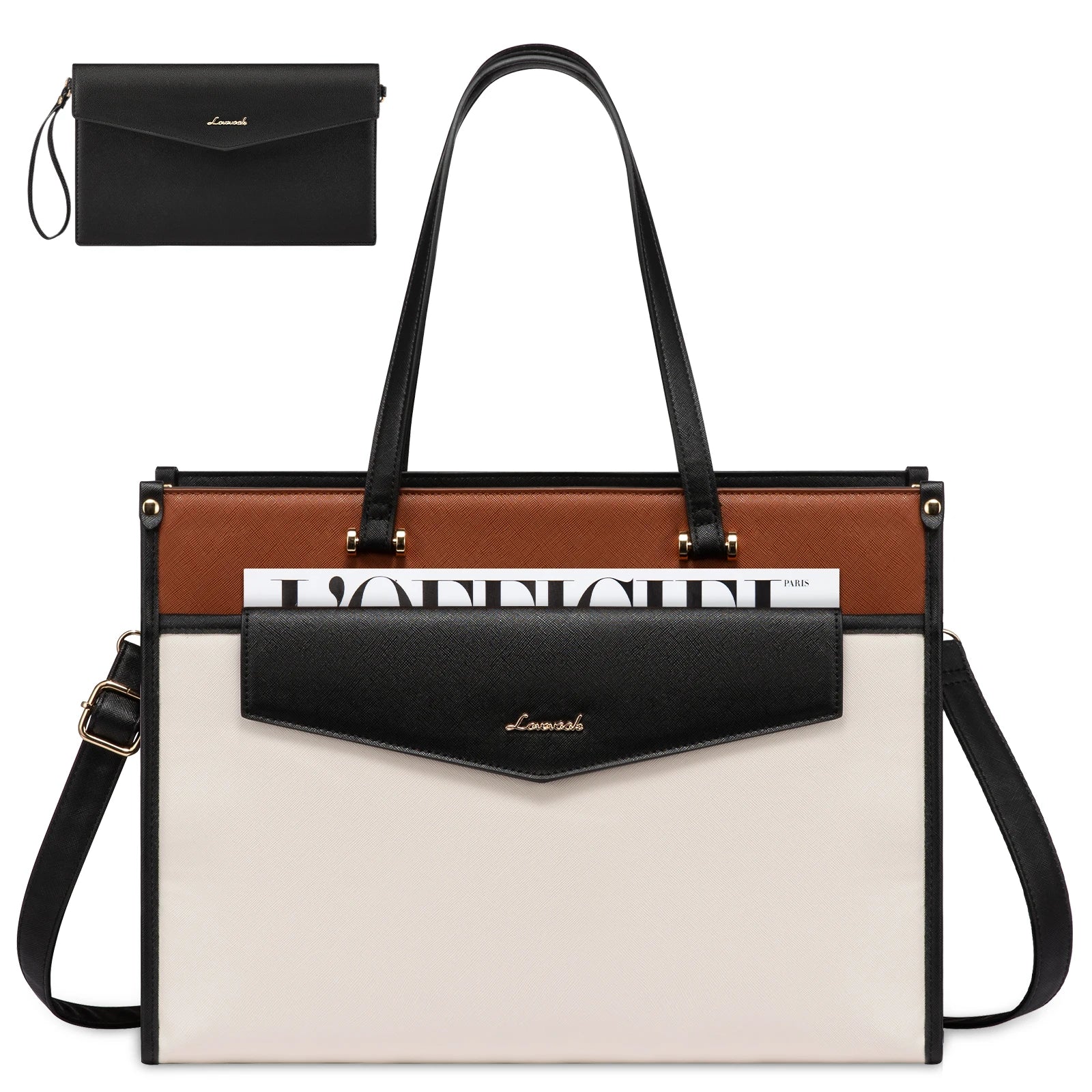 HKM-990291 Versatile 2-in-1 Laptop Tote and Shoulder Bag for Women, Ideal for Work, Travel, and School
