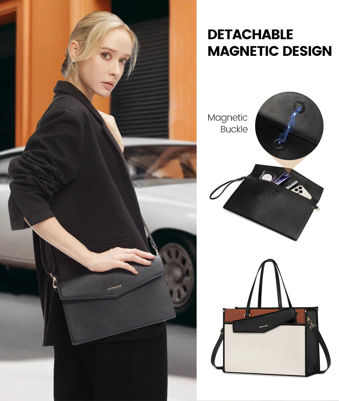 HKM-990291 Versatile 2-in-1 Laptop Tote and Shoulder Bag for Women, Ideal for Work, Travel, and School