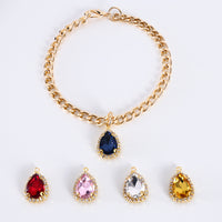 HKM-9904701 Elegant Crystal Pendant Cat Collar with Water Drop Gemstones - Sizes S, M, L