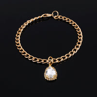 HKM-9904701 Elegant Crystal Pendant Cat Collar with Water Drop Gemstones - Sizes S, M, L