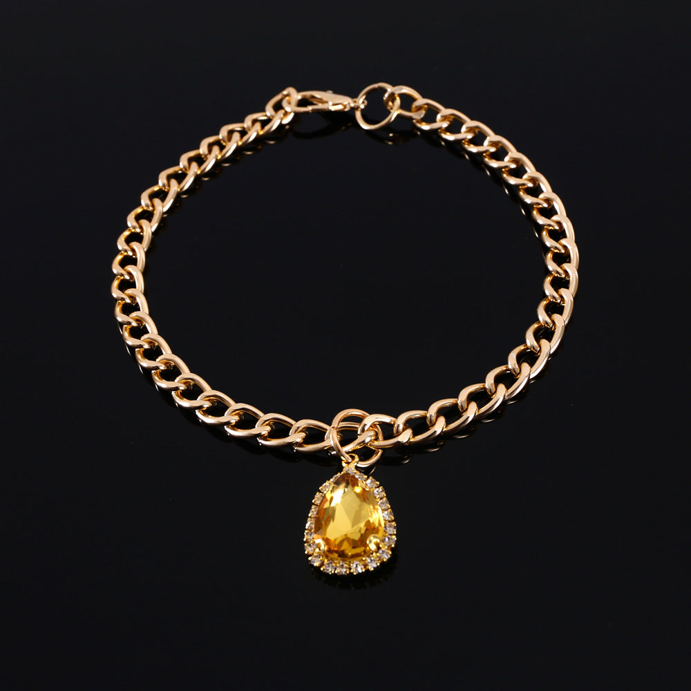 HKM-9904701 Elegant Crystal Pendant Cat Collar with Water Drop Gemstones - Sizes S, M, L