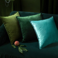 HKM-990803 Solid Color Pastoral Velvet Pillowcase - Square Cushion Cover, 45x45cm & 55x55cm, Available in Dark Green, Emerald, and Blue