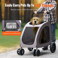 HKM-9908925 4-Wheel Pet Stroller with 160 lbs Capacity, Durable Alloy Frame, and Flexible Large Wheels