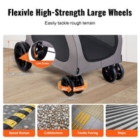 HKM-9908925 4-Wheel Pet Stroller with 160 lbs Capacity, Durable Alloy Frame, and Flexible Large Wheels