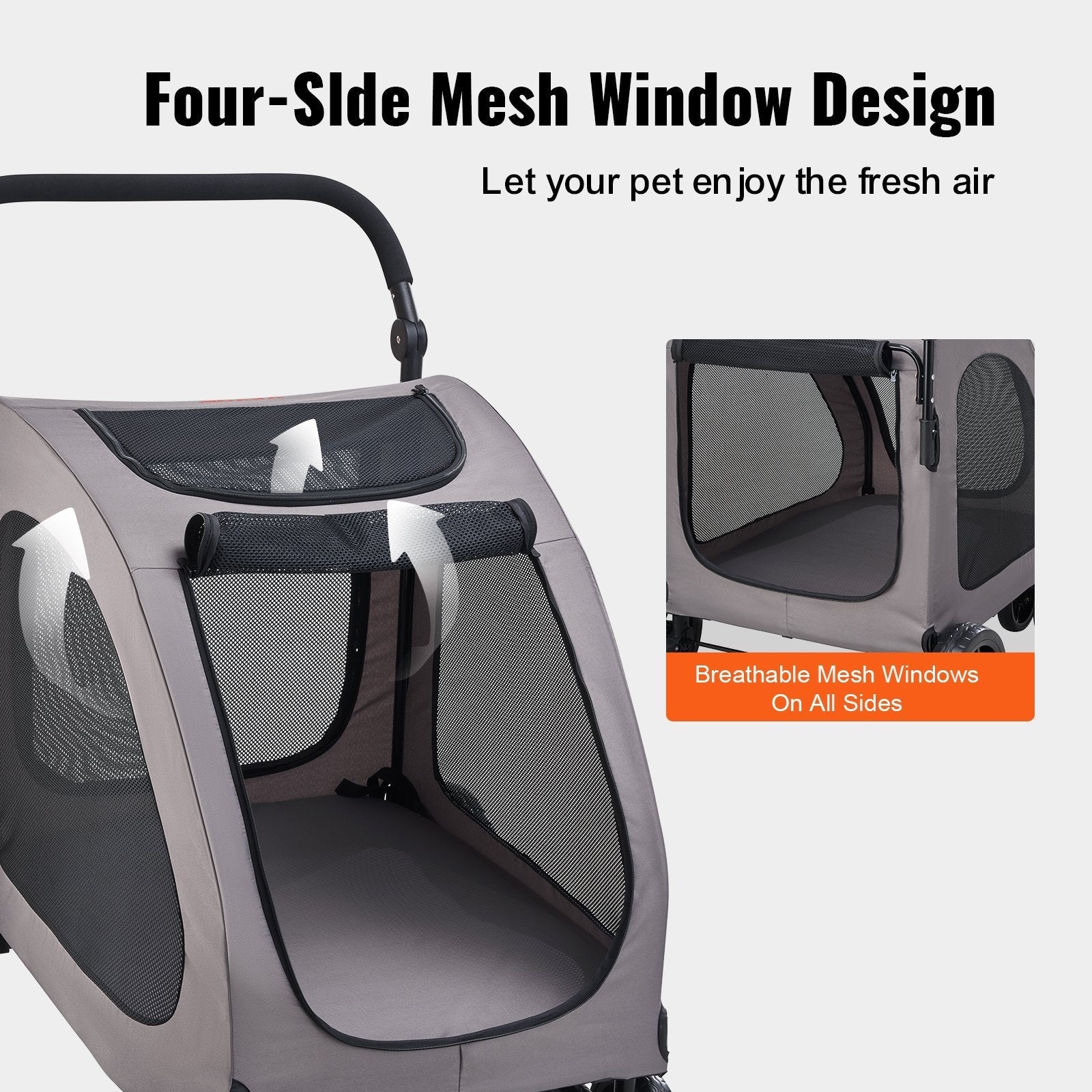 HKM-9908925 4-Wheel Pet Stroller with 160 lbs Capacity, Durable Alloy Frame, and Flexible Large Wheels