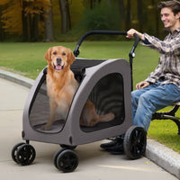 HKM-9908925 4-Wheel Pet Stroller with 160 lbs Capacity, Durable Alloy Frame, and Flexible Large Wheels