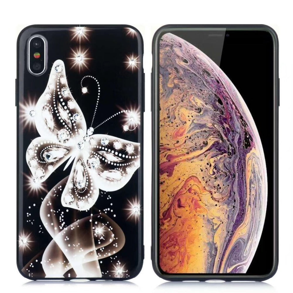 HKM-990995 Diamond-Studded Silicone Protective Phone Case with Butterfly Design for Apple Models
