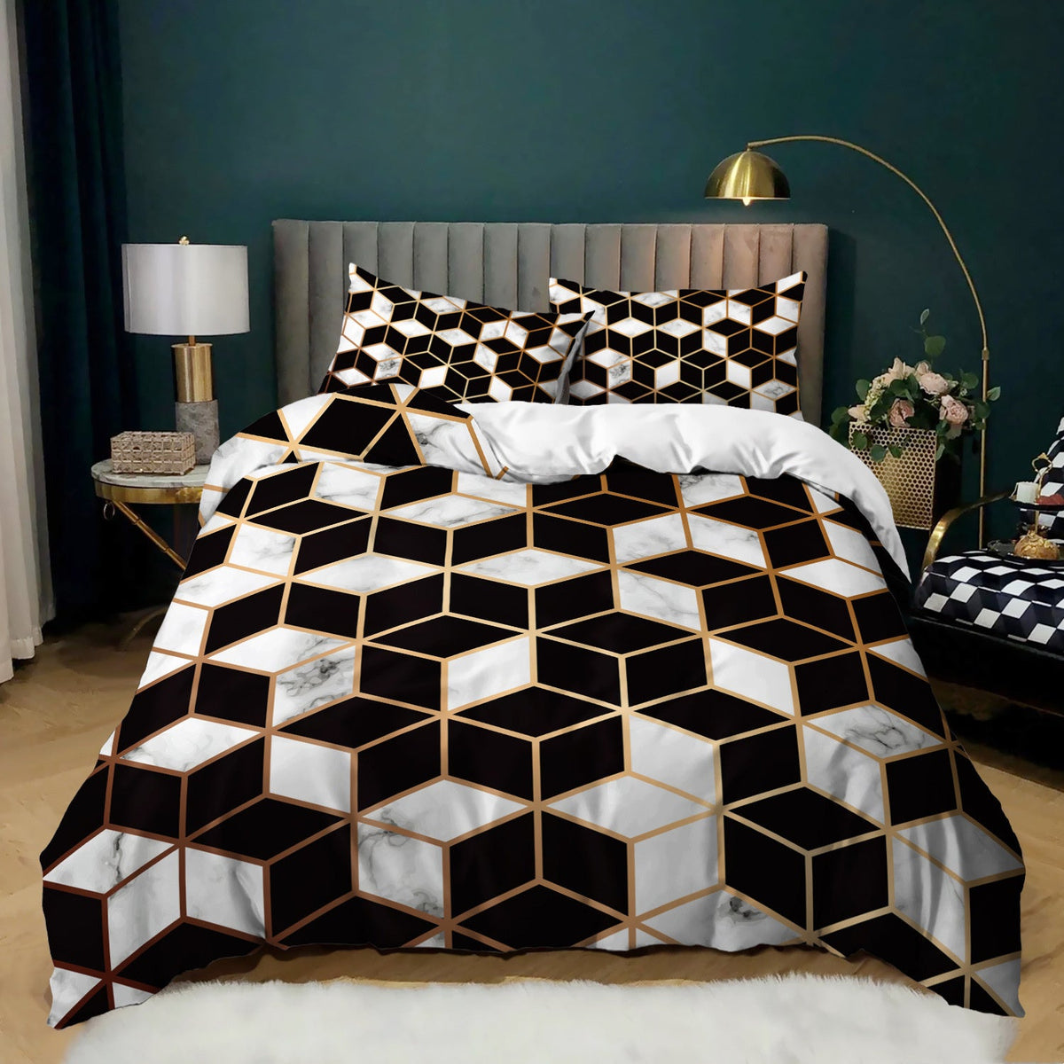 HKM-991059 Flower Color 4-Piece Quilt Cover Set, Soft Chemical Fiber Bedding for 1.8m Bed