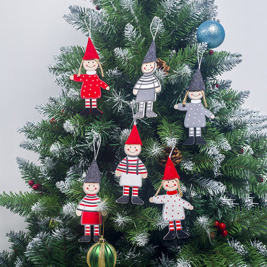 HKM-991187 Creative Wooden Christmas Tree Ornament - Boy & Girl Decoration in Various Clothing Colors