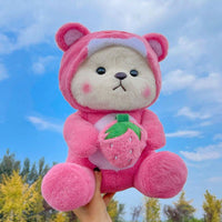 HKM-9912125 Colorful Strawberry Bear Plush Doll for Teens Aged 7-14, Soft and Cute Comfort Toy