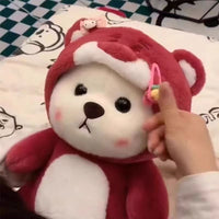 HKM-9912125 Colorful Strawberry Bear Plush Doll for Teens Aged 7-14, Soft and Cute Comfort Toy