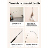 HKM-9913277 Extendable 180cm Cat Toy Stick with Feather Replacement Head and Bells