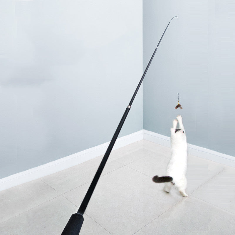 HKM-9913277 Extendable 180cm Cat Toy Stick with Feather Replacement Head and Bells