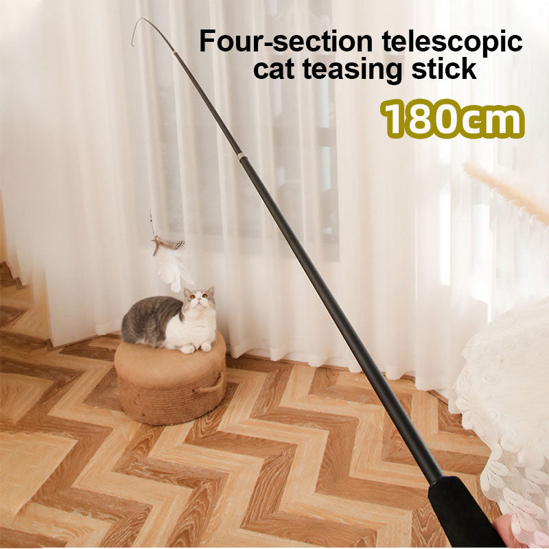 HKM-9913277 Extendable 180cm Cat Toy Stick with Feather Replacement Head and Bells