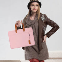 HKM-991443 Oxford 15.6 Inch Laptop Briefcase - Portable PU Leather Shoulder Bag with Plush Lining