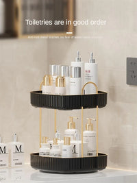 HKM-991635 Two-Layer Rotating Home Storage Organizer Rack in Cream White and Elegant Black