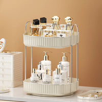 HKM-991635 Two-Layer Rotating Home Storage Organizer Rack in Cream White and Elegant Black