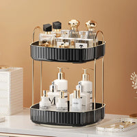 HKM-991635 Two-Layer Rotating Home Storage Organizer Rack in Cream White and Elegant Black