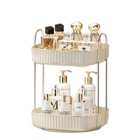 HKM-991635 Two-Layer Rotating Home Storage Organizer Rack in Cream White and Elegant Black