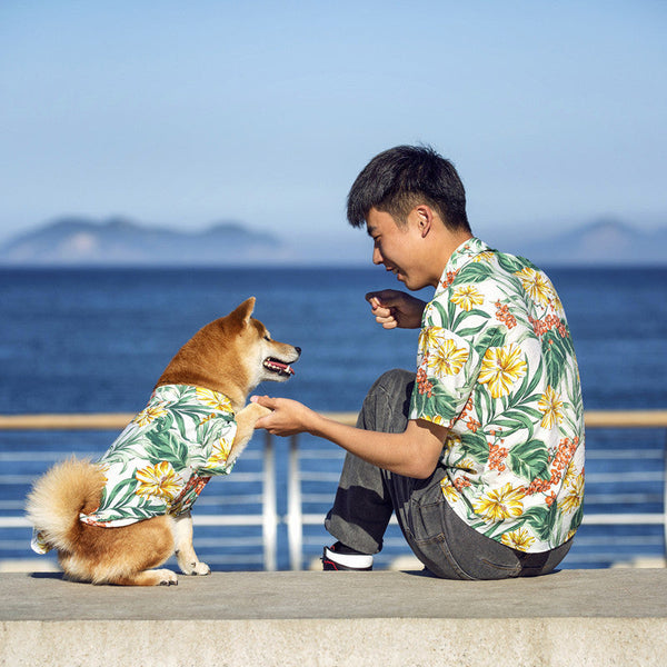 HKM-9916605 Casual Parent-Child Beach Shirt Set for Dogs and Humans in Multiple Colors and Sizes