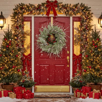 HKM-991699 24in Artificial Christmas Pine Wreath with Pinecones, Pre-Lit or Natural Style for Holiday Door Decor