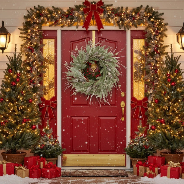 HKM-991699 24in Artificial Christmas Pine Wreath with Pinecones, Pre-Lit or Natural Style for Holiday Door Decor