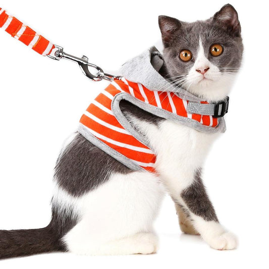 HKM-991763 Cat Hooded Vest Chest Harness for Walking - 2 Sizes, 2 Colors, Cotton & Oxford Material