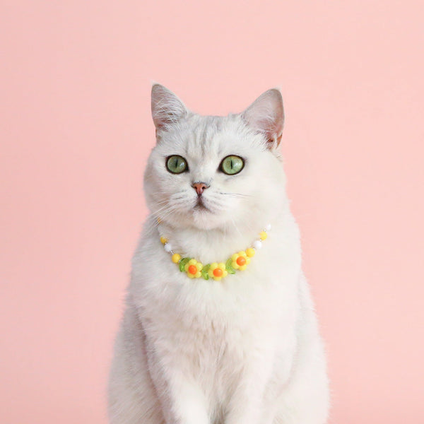 HKM-991763 Colorful Bead Pearl Pet Necklace with Small Flower Design for Cats and Small Dogs