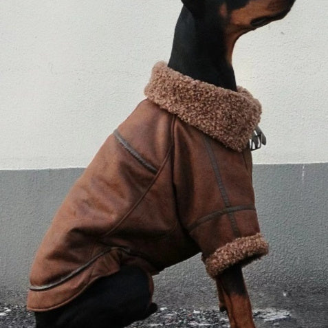 HKM-9917885 Winter Velvet Pet Coat with Lapel for Large Dogs - Sizes 4XL to 7XL, Denim Fleece Collar, Warm and Comfortable