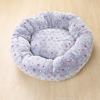 HKM-9918269 Cozy Round Plush Pet Kennel in Grey Dots for Warmth and Comfort