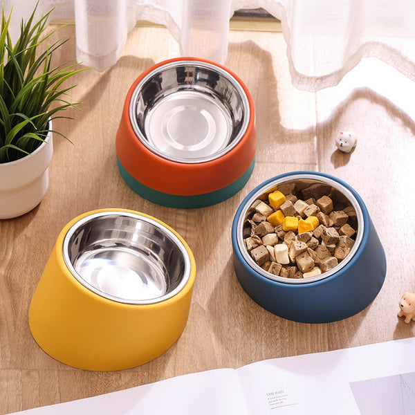 HKM-9918397 Plus-sized Deep Pet Bowl with Neck Protection Design - Available in Various Colors and Stainless Steel Options