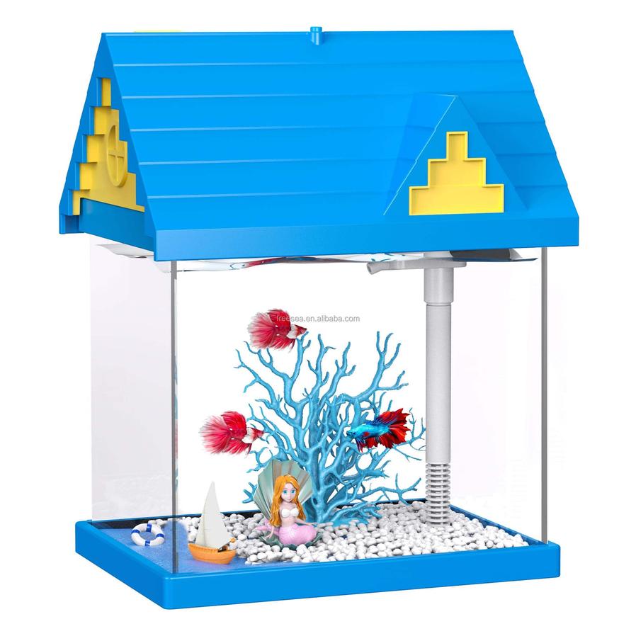 HKM-991891 2-Gallon Acrylic Fish Tank with Filtration and Lighting for Shrimp, Jellyfish, and Goldfish